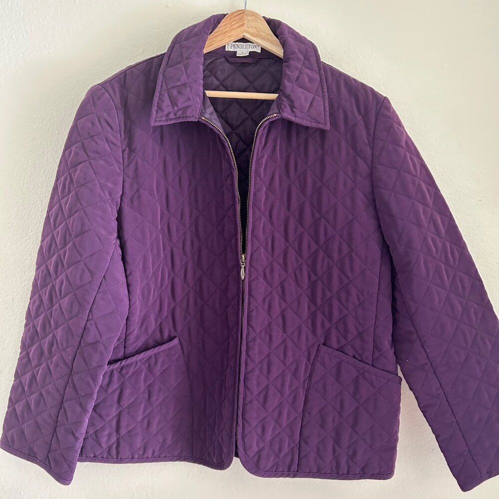 Pendleton Quilted Jacket Womens L Purple Diamond Barn Coat Full Zip Lightweight - Picture 4 of 12